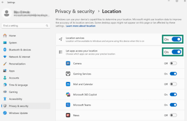 Viewing apps with location access.