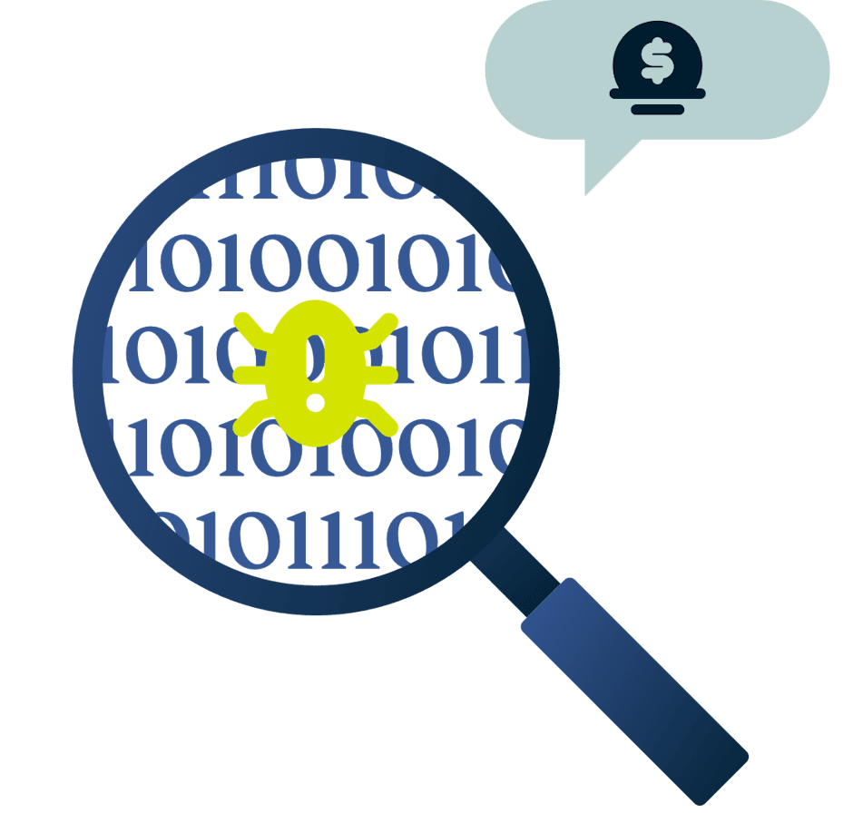 Böceğe bakan büyüteç ve ödül sembolü.