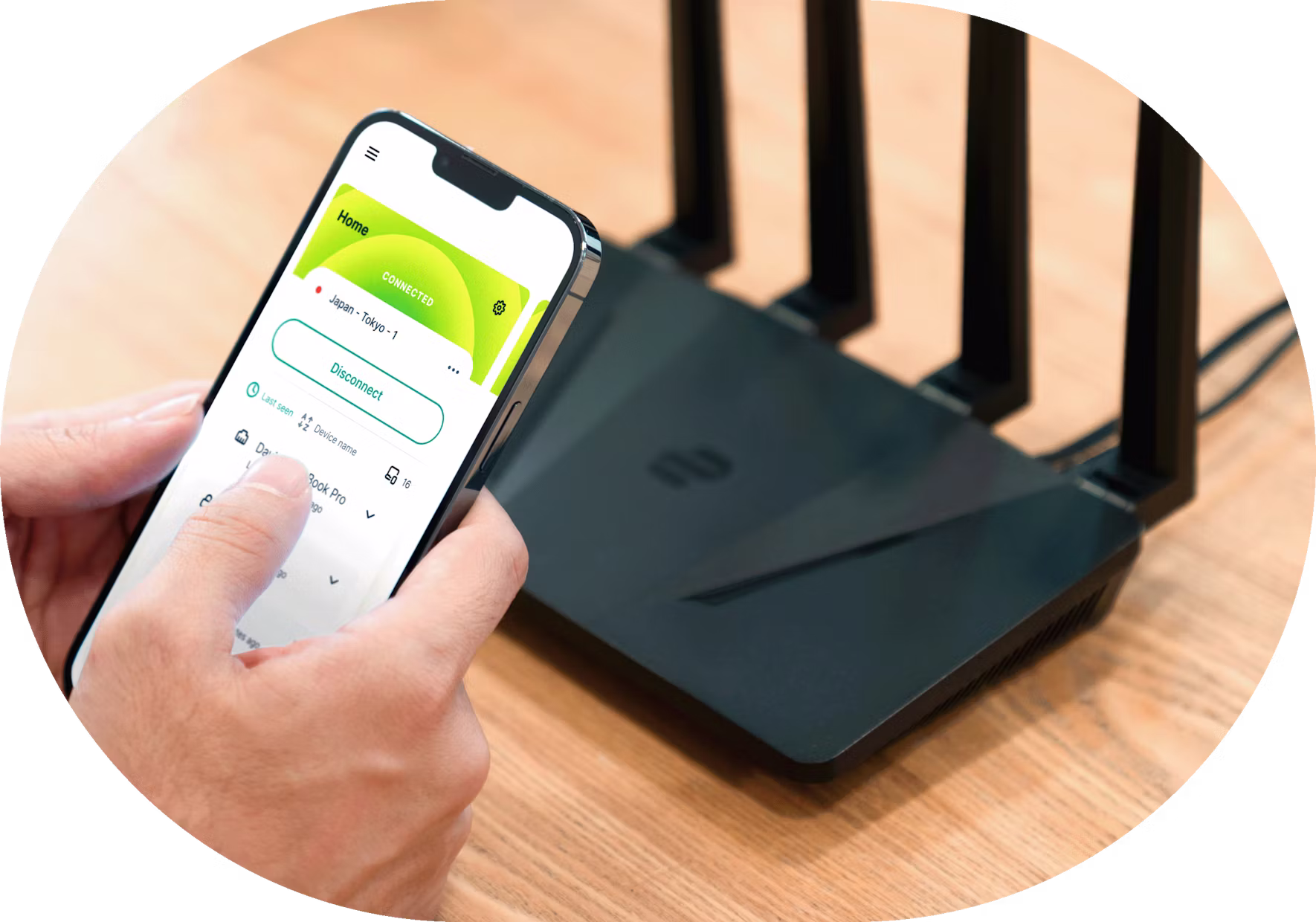 Interface do usuário do aplicativo para roteador + Aircove no fundo