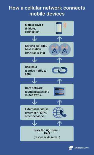 How a cellular network works to connect mobile devices.